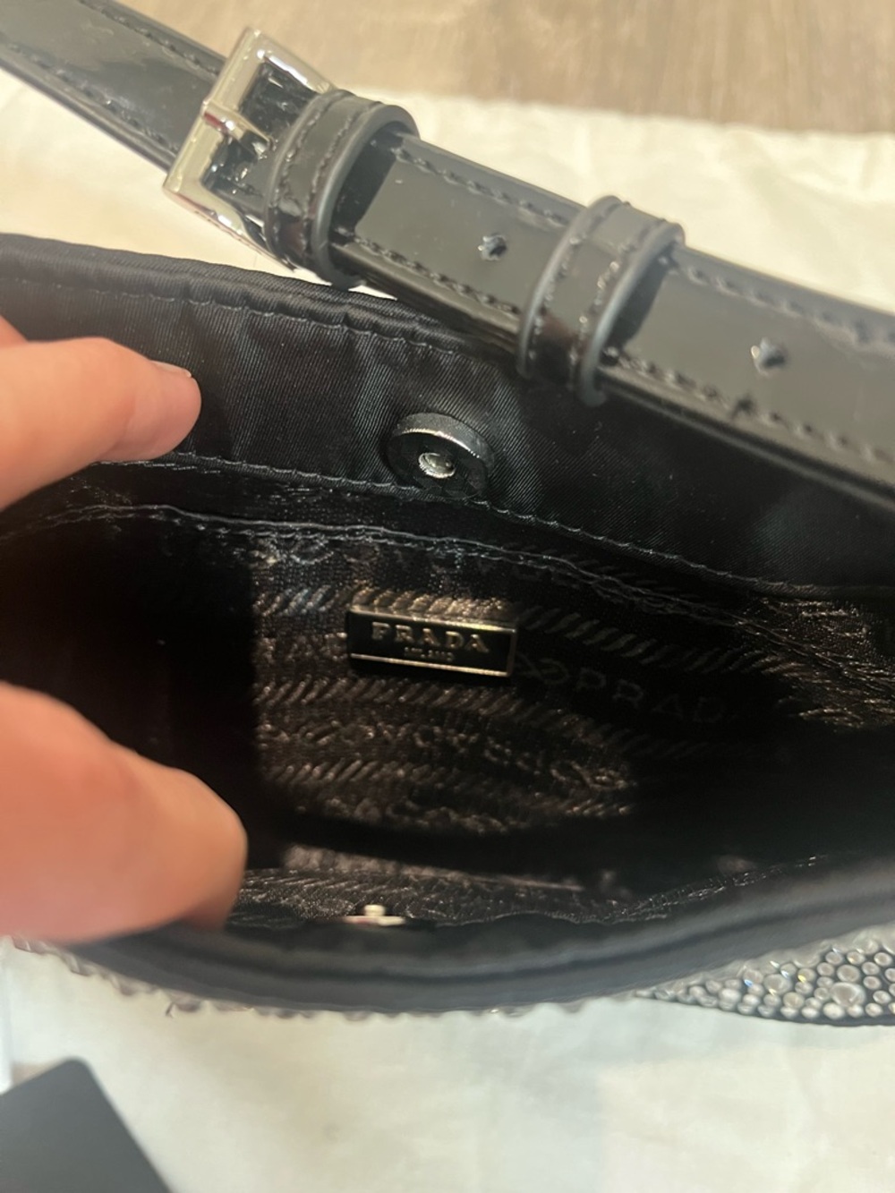 Prada Black and White Crystal-Embellished Shoulder Bag - Picture 4 of 5